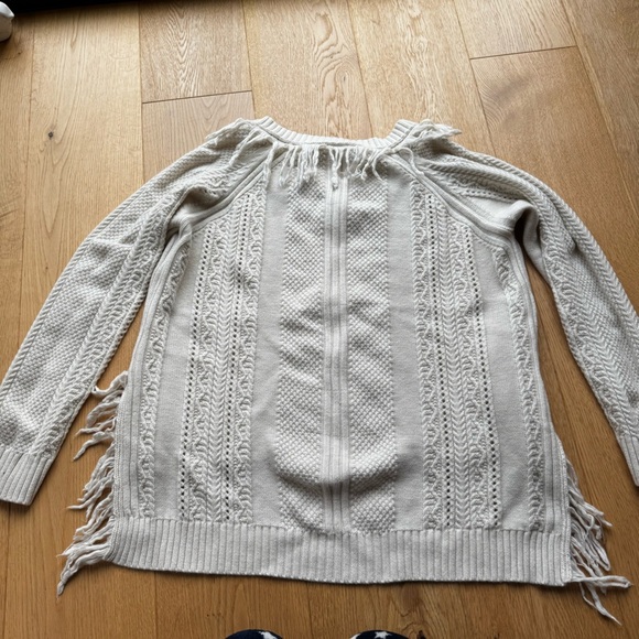 TWIN-SET MILANO KNITTED WOOL SWEATER WITH "V" NECKLINE FRINGE HEM CREAM- L - Picture 7 of 15